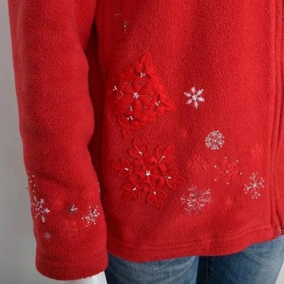 Vintage BonWorth Red Snowflake Embroidered Sparkle Fleece Zip Jacket Size Medium - Picture 4 of 7